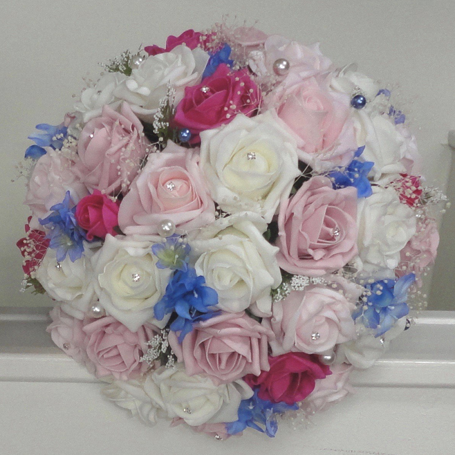 Pink and Blue Bridal Bouquet